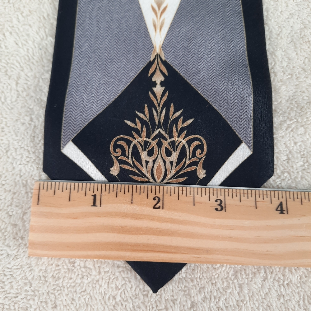 Pierre Cardin Black and Gold Designer Silk Men's Necktie - Picture 8 of 8